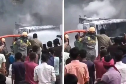हरदोई में भारत पेट्रोलियम के टैंकर में अचानक लगी आग, आग की चपेट में आने से किराना की दुकान का सारा सामान जलकर हुआ राख