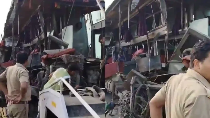 लखनऊ-आगरा एक्सप्रेसवे पर डबल डेकर बस ने दूध के टैंकर को मारी टक्कर, 18 की मौत