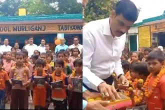 हरदोई में डीएम ने बच्चों को माला पहनाकर व लड्डू खिलाकर किया स्कूल चलो अभियान का शुभारम्भ