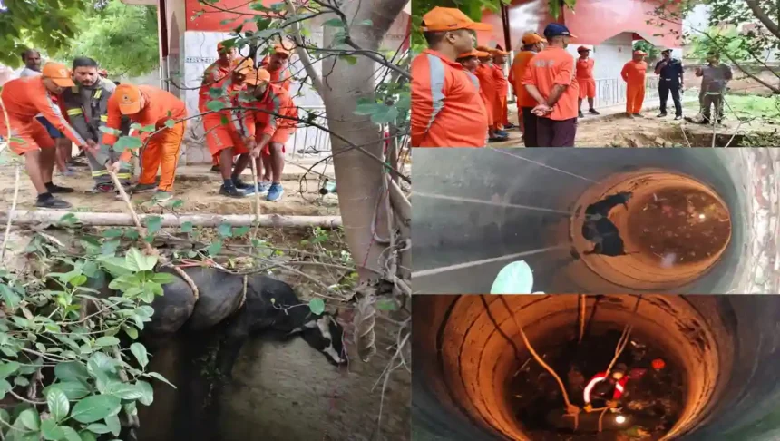 बेजुबान हैं, निर्जीव नहीं! एनडीआरएफ ने दी मानवता की मिसाल - बेजुबान जानवर को सुरक्षित कुएं से बाहर निकाला