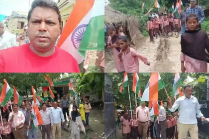 हरदोई में ग्राम पंचायत दौलतपुर पीलवान खेड़ा मे हर्षोल्लास से निकाली गई तिरंगा शोभा यात्रा