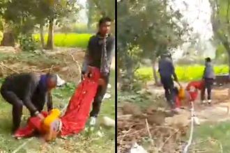 हरदोई में ससुर, पति और देवर के द्वारा एक महिला को साड़ी से गर्दन बांधकर बेरहमी से घसीटा, महिला को बुरी तरह पीटा