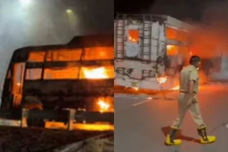 Aligarh News: चलती प्राइवेट बस में लगी आग, 60 यात्रियों की जान खतरे में, बड़ा हादसा टला