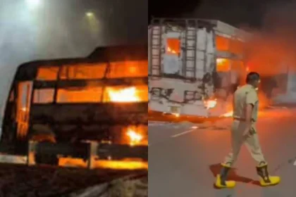 Aligarh News: चलती प्राइवेट बस में लगी आग, 60 यात्रियों की जान खतरे में, बड़ा हादसा टला