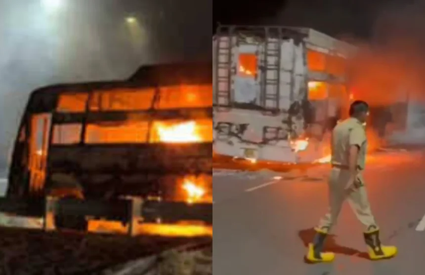 Aligarh News: चलती प्राइवेट बस में लगी आग, 60 यात्रियों की जान खतरे में, बड़ा हादसा टला